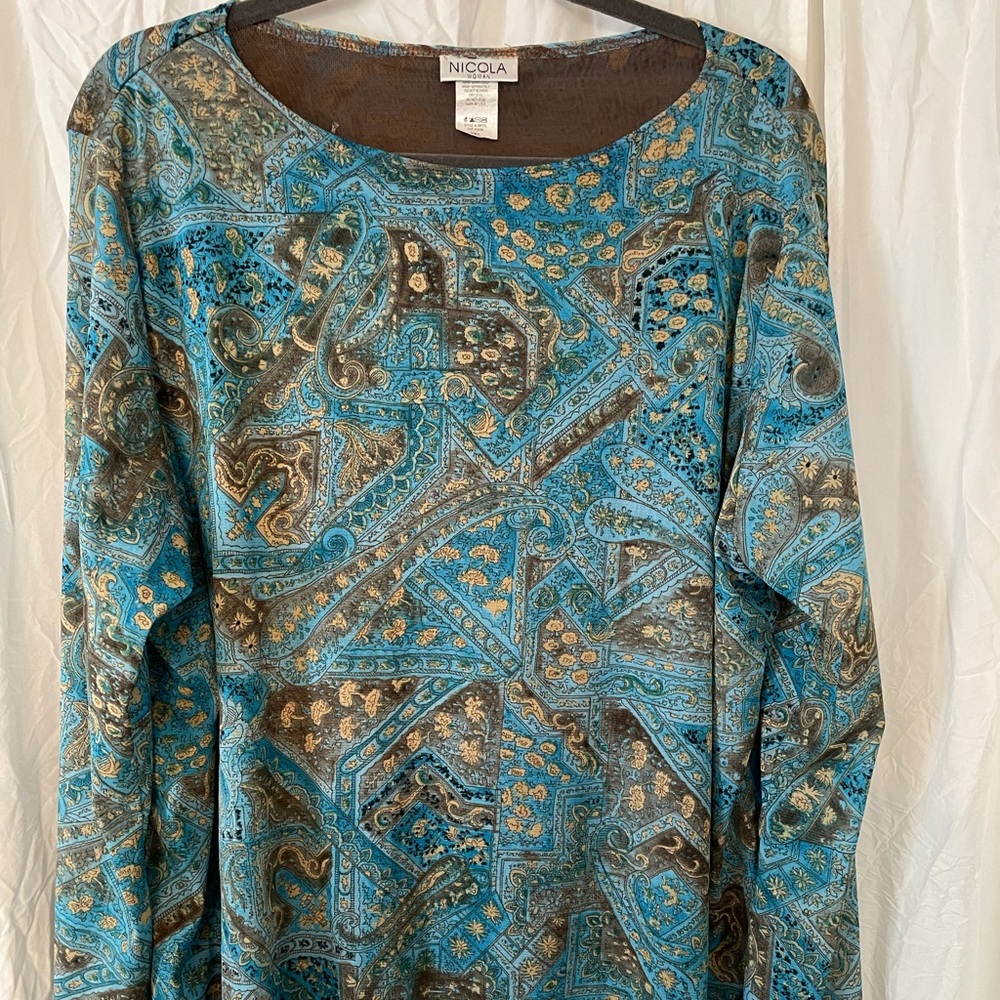 Nicola Woman Turquoise and Brown Paisley‎ Blouse - Picture 8 of 8